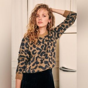 Sezane NWOT Octave Sweater in Navy Leopard print, Sz Small